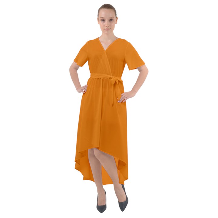 Apricot Orange	 - 	Front Wrap High Low Dress