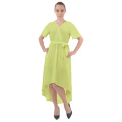 Key Lime Yellow	 - 	front Wrap High Low Dress by ColorfulDresses