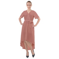 Canyon Clay Red	 - 	front Wrap High Low Dress by ColorfulDresses