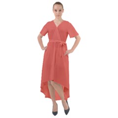 Emberglow Red	 - 	front Wrap High Low Dress by ColorfulDresses