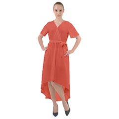 Fire Opal Red	 - 	front Wrap High Low Dress by ColorfulDresses