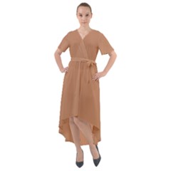 Sand Stone Brown	 - 	front Wrap High Low Dress by ColorfulDresses