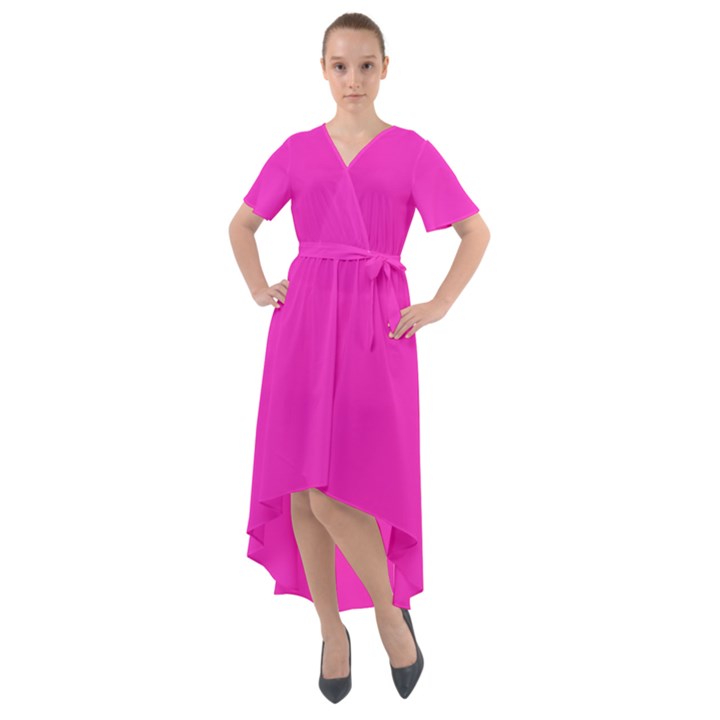 Razzle Dazzle Rose Pink	 - 	Front Wrap High Low Dress