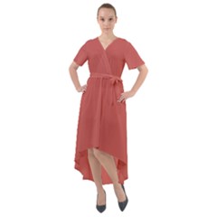 Indian Red	 - 	front Wrap High Low Dress by ColorfulDresses