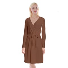 Cinnamon Brown	 - 	long Sleeve Velvet Front Wrap Dress