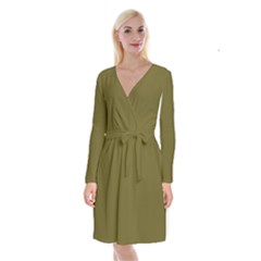 Antique Bronze Green	 - 	long Sleeve Velvet Front Wrap Dress