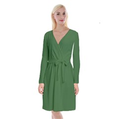 Basil Green	 - 	long Sleeve Velvet Front Wrap Dress