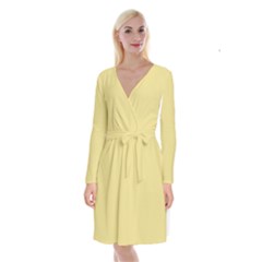 Custard Yellow	 - 	long Sleeve Velvet Front Wrap Dress by ColorfulDresses