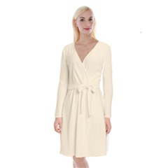 Champagne White	 - 	long Sleeve Velvet Front Wrap Dress by ColorfulDresses