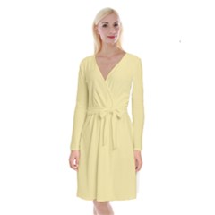 Beige	 - 	long Sleeve Velvet Front Wrap Dress by ColorfulDresses