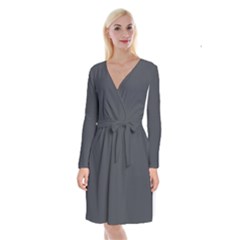 Anchor Grey	 - 	long Sleeve Velvet Front Wrap Dress by ColorfulDresses