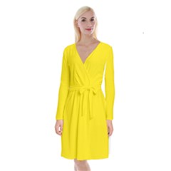 Bumblebee Yellow	 - 	long Sleeve Velvet Front Wrap Dress by ColorfulDresses