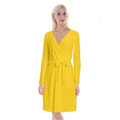 Canary Yellow	 - 	long Sleeve Velvet Front Wrap Dress by ColorfulDresses