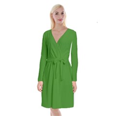 Medium Spring Green	 - 	long Sleeve Velvet Front Wrap Dress by ColorfulDresses