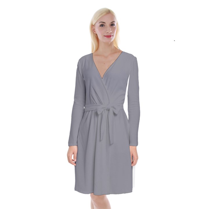 Quick Silver Grey	 - 	Long Sleeve Velvet Front Wrap Dress