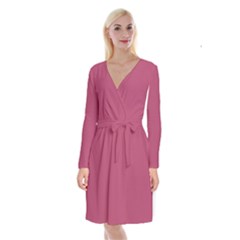 Raspberry Rose Pink	 - 	long Sleeve Velvet Front Wrap Dress by ColorfulDresses