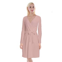 Peach Beige	 - 	long Sleeve Velvet Front Wrap Dress by ColorfulDresses