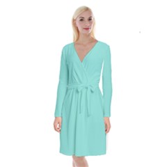 Tiffany Blue	 - 	long Sleeve Velvet Front Wrap Dress