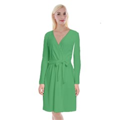 Clover Green	 - 	long Sleeve Velvet Front Wrap Dress by ColorfulDresses