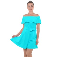 Spanish Sky Blue	 - 	off Shoulder Velour Dress by ColorfulDresses