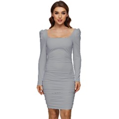 Just Silver Grey	 - 	long Sleeve Ruched Stretch Jersey Dress by ColorfulDresses