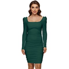 Sacramento Green	 - 	long Sleeve Ruched Stretch Jersey Dress by ColorfulDresses