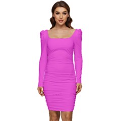 Pizzazz Pink	 - 	long Sleeve Ruched Stretch Jersey Dress by ColorfulDresses