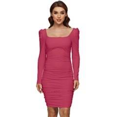 French Raspberry Red	 - 	long Sleeve Ruched Stretch Jersey Dress by ColorfulDresses