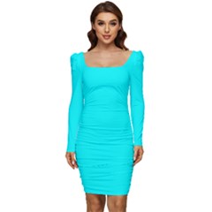 Spanish Sky Blue	 - 	long Sleeve Ruched Stretch Jersey Dress by ColorfulDresses