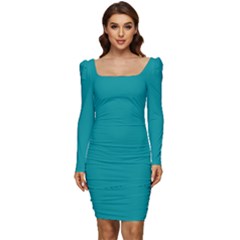 Viridian Green	 - 	Long Sleeve Ruched Stretch Jersey Dress