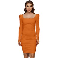 Spanish Orange	 - 	long Sleeve Ruched Stretch Jersey Dress by ColorfulDresses