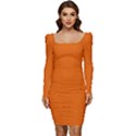 Spanish Orange	 - 	Long Sleeve Ruched Stretch Jersey Dress View1