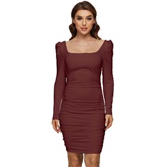 Sangria Red	 - 	long Sleeve Ruched Stretch Jersey Dress by ColorfulDresses