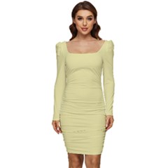 Yellow Iris	 - 	long Sleeve Ruched Stretch Jersey Dress by ColorfulDresses