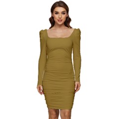 Drab Brown	 - 	long Sleeve Ruched Stretch Jersey Dress by ColorfulDresses