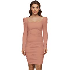 Soft Copper	 - 	Long Sleeve Ruched Stretch Jersey Dress