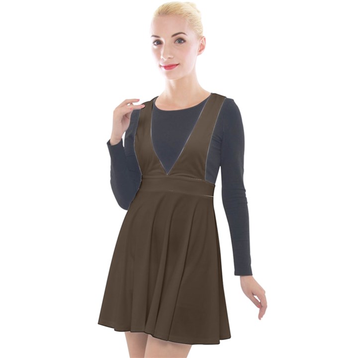 Espresso Brown	 - 	Plunge Pinafore Velour Dress