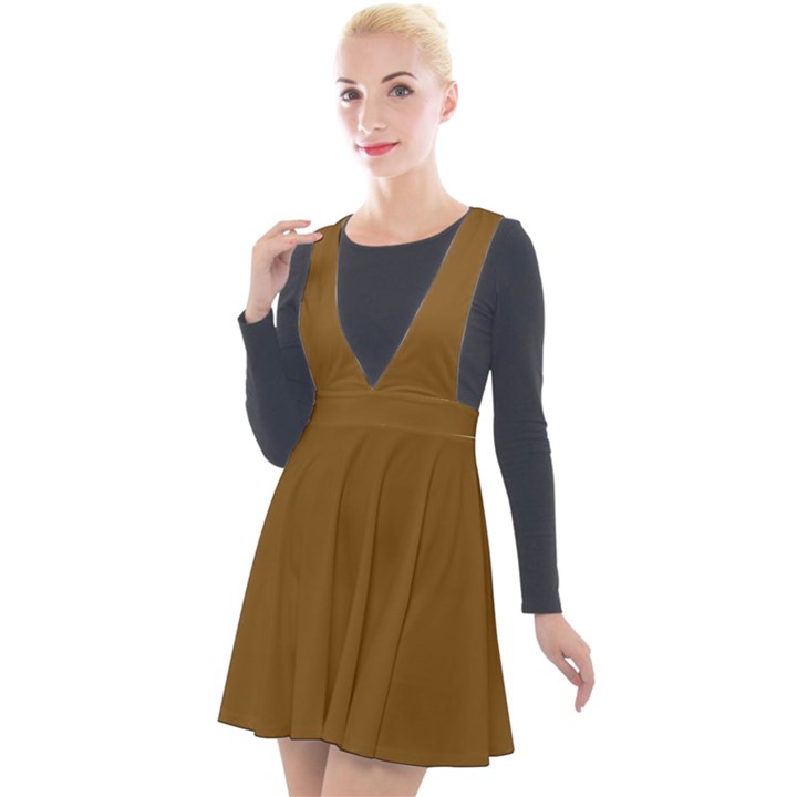 Dirt Brown	 - 	Plunge Pinafore Velour Dress