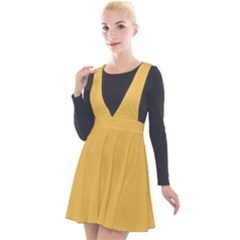 Mimosa Orange	 - 	plunge Pinafore Velour Dress by ColorfulDresses