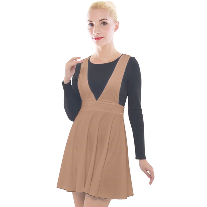 Toast Brown	 - 	Plunge Pinafore Velour Dress