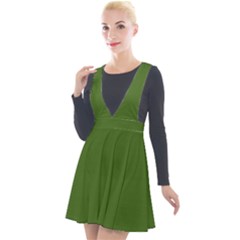 Dark Moss Green	 - 	plunge Pinafore Velour Dress by ColorfulDresses