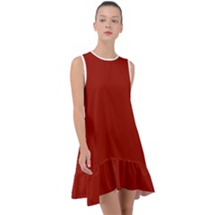 Lipstick Red	 - 	frill Swing Dress by ColorfulDresses