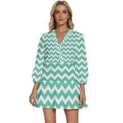 Chevron Pattern Giftt V-neck Placket Mini Dress by GardenOfOphir