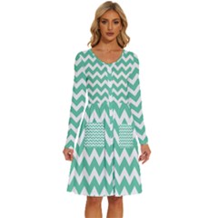 Chevron Pattern Giftt Long Sleeve Dress With Pocket by GardenOfOphir