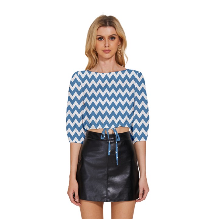 Chevron Pattern Gifts Mid Sleeve Drawstring Hem Top