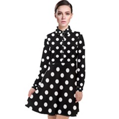 Black And White Polka Dots Long Sleeve Chiffon Shirt Dress by GardenOfOphir