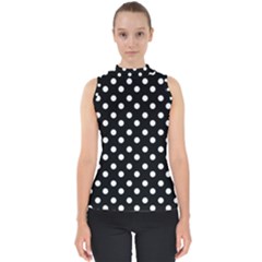 Black And White Polka Dots Mock Neck Shell Top by GardenOfOphir