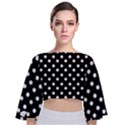 Black And White Polka Dots Tie Back Butterfly Sleeve Chiffon Top View1