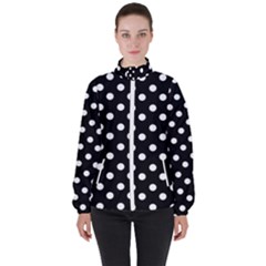 Black And White Polka Dots Women s High Neck Windbreaker by GardenOfOphir