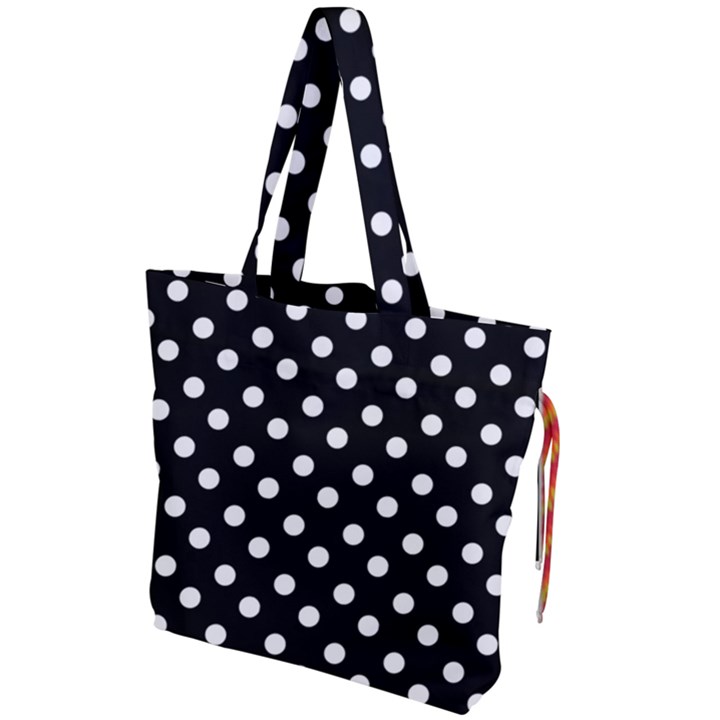 Black And White Polka Dots Drawstring Tote Bag